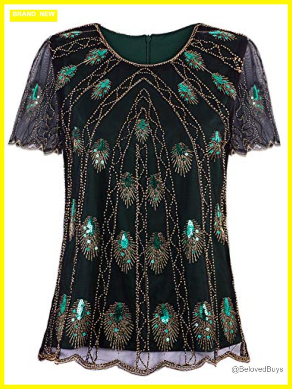 Vijiv Beaded Chiffon Evening Top Sequin Scalloped Hem Party Blouse
